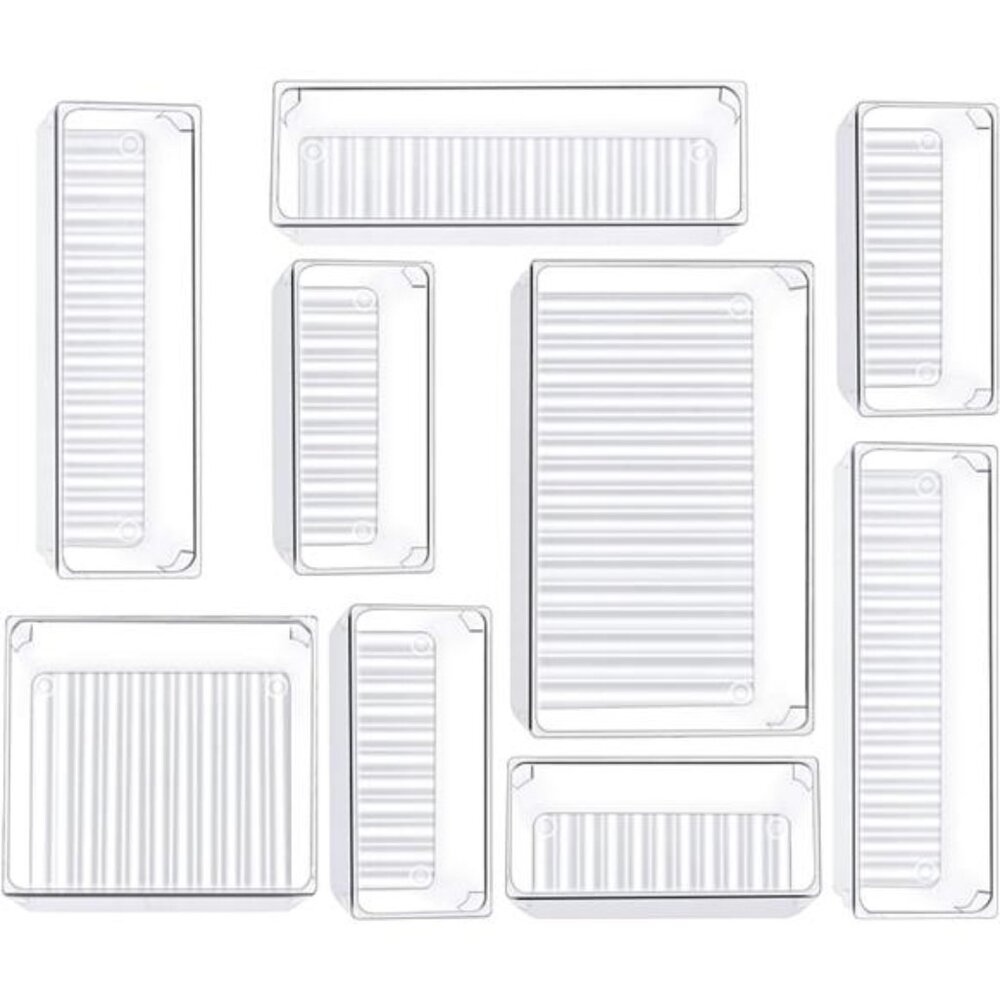 Drawer organizer set 9 pcs clear plastic vanity trays storage bins for home offi